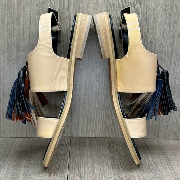 Saks Fifth Avenue Patent Sandals Women Size 8.5 Beige Maria Tasseled Sling Back - Picture 8 of 12